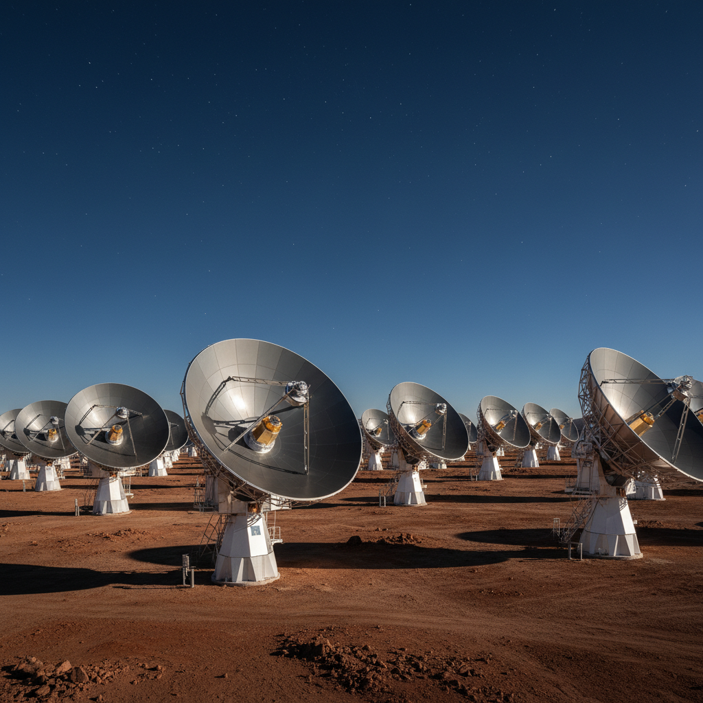Radio telescope dish array under an open sky